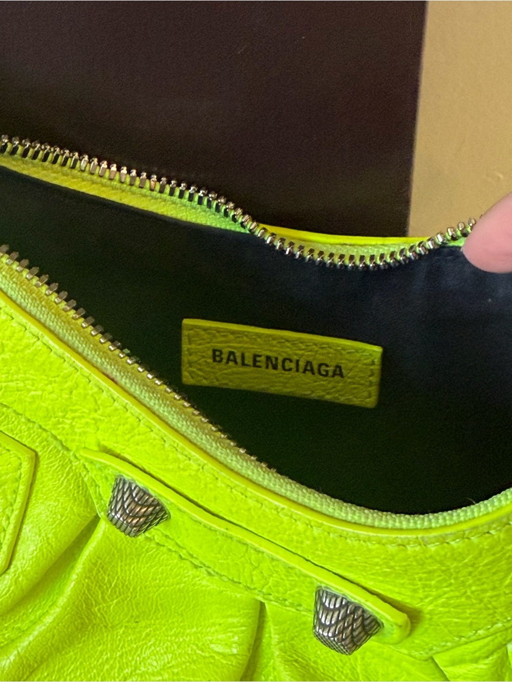 Balenciaga Neon Yellow Studded Shoulder Bag - Picture 3 of 4